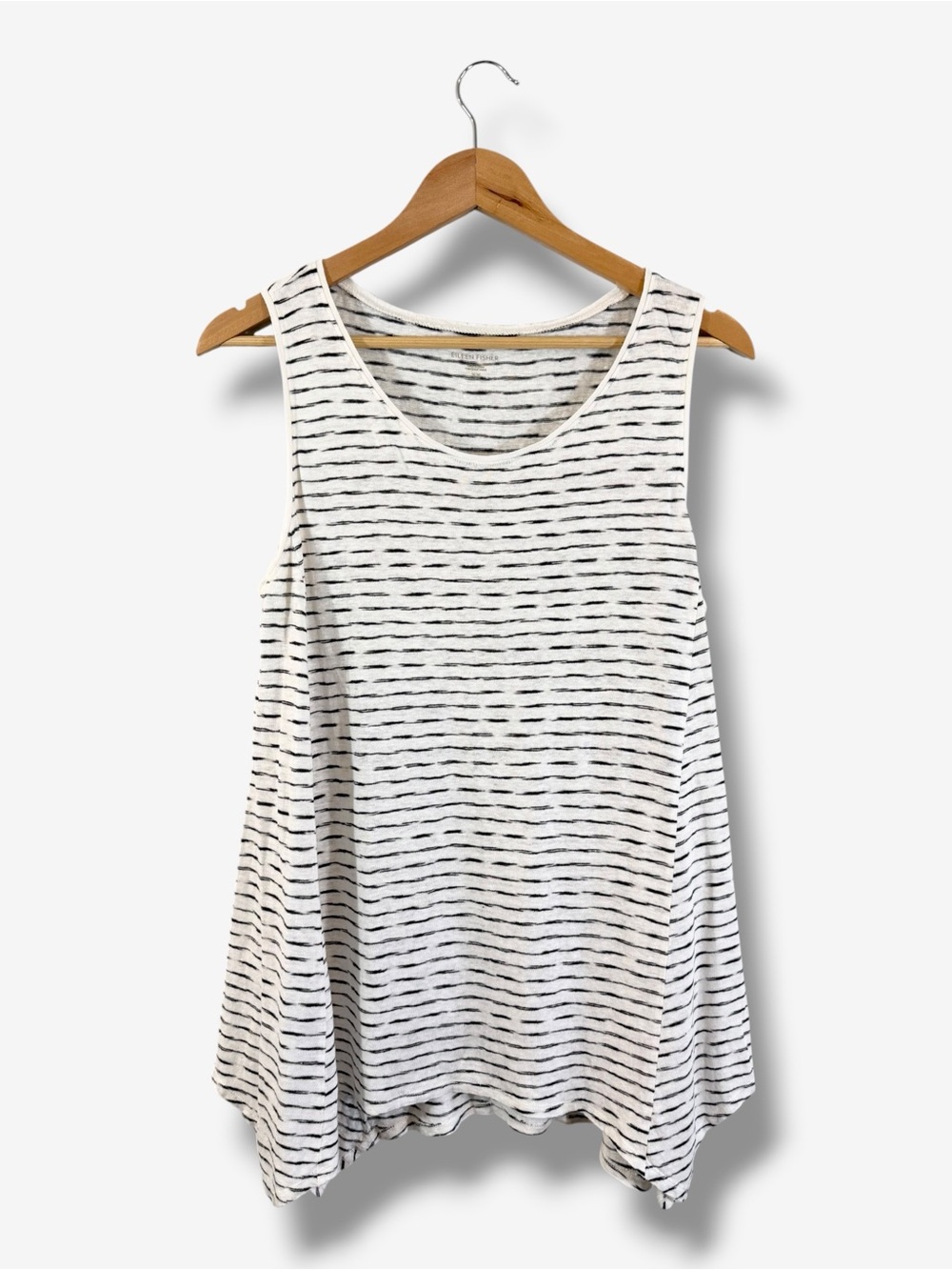 Eileen Fisher Organic Linen Striped Tank Top M Black White Relaxed